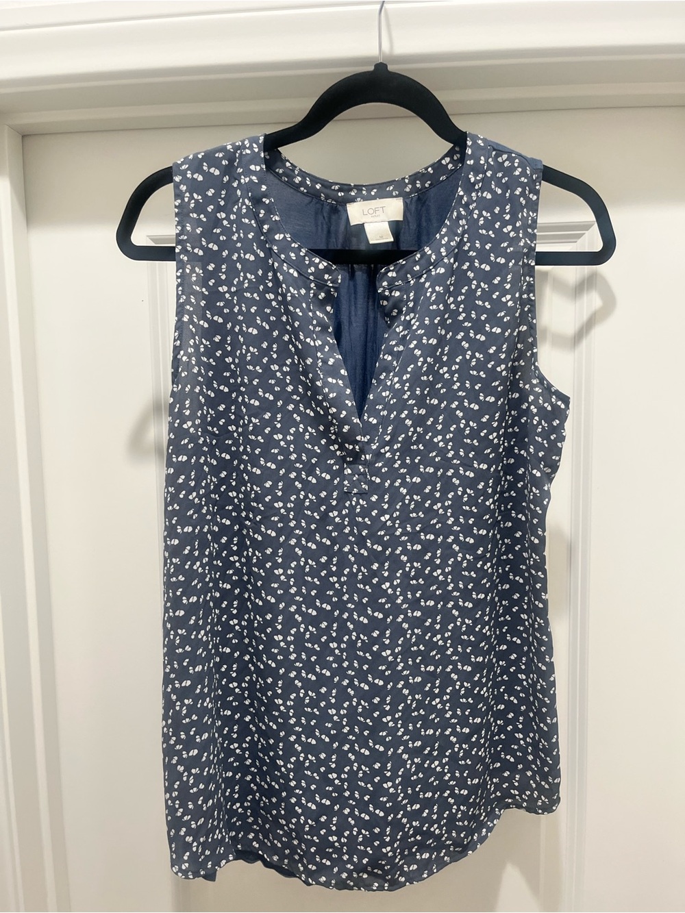 LOFT Navy and White Floral Split V-Neck Camisole